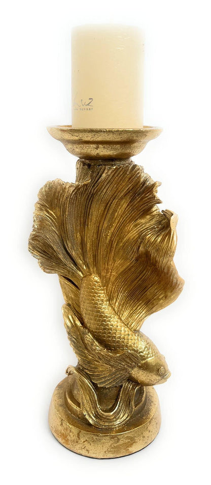 Paire de candélabres, motif marin, couleur or, collection Enzo De Gasperi