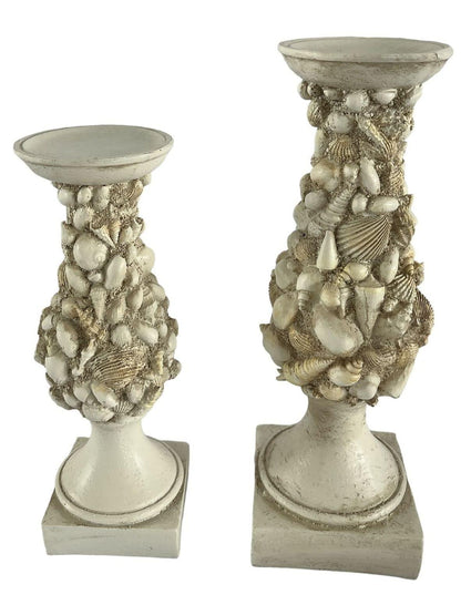 Pair of candlesticks, marine shell pattern, white color, Enzo De Gasperi