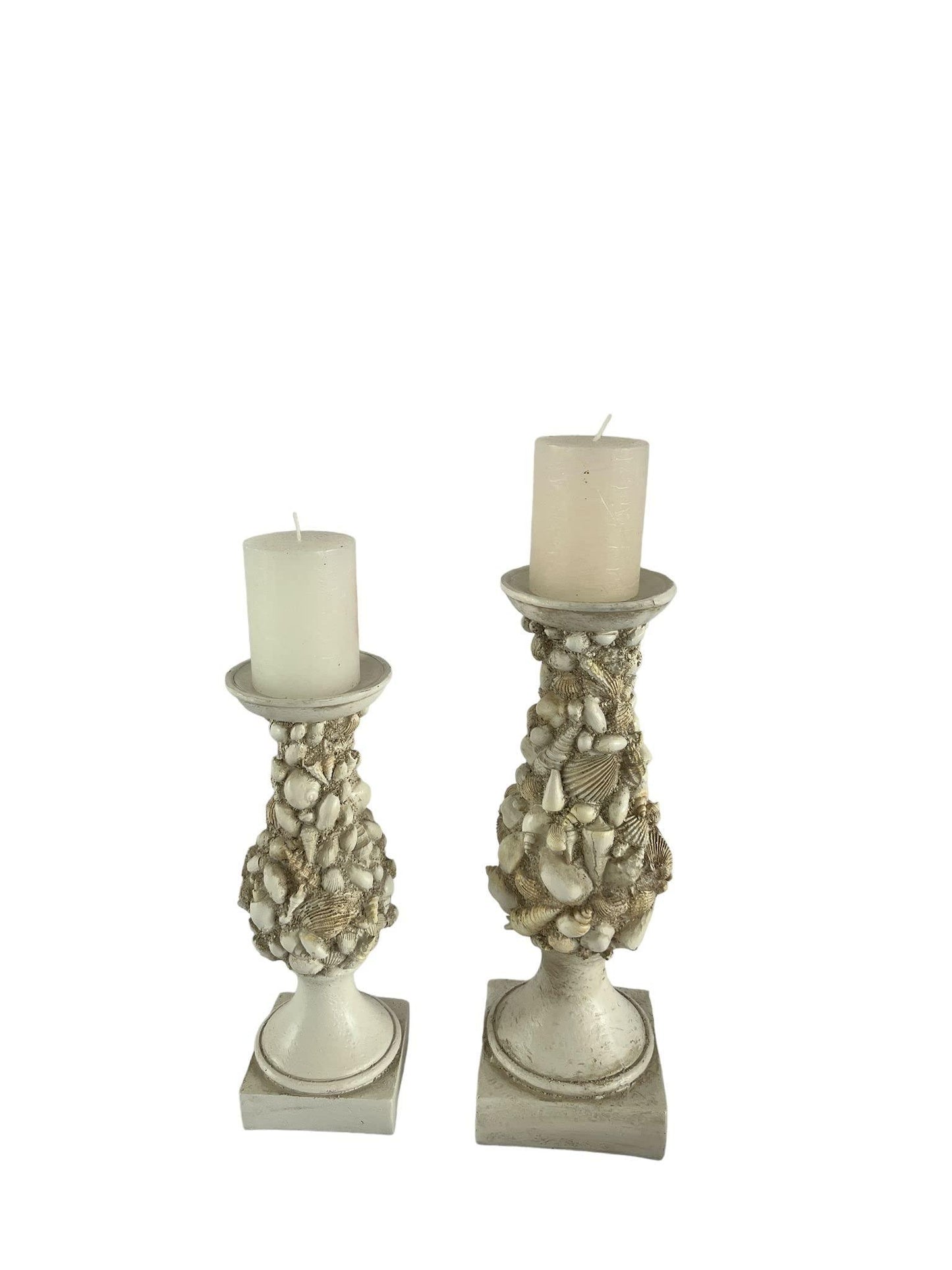 Pair of candlesticks, marine shell pattern, white color, Enzo De Gasperi