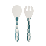 Set posate da insalata in melamina Vesta modello Modern con manico a righe verde petrolio, lavabili in lavastoviglie