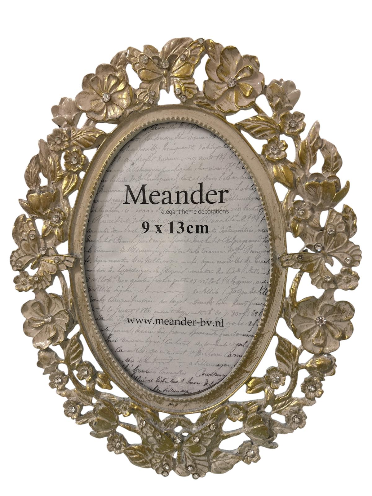 Cornice shabby chic ovale 9x13 cm color panna con riflessi oro e brillantini