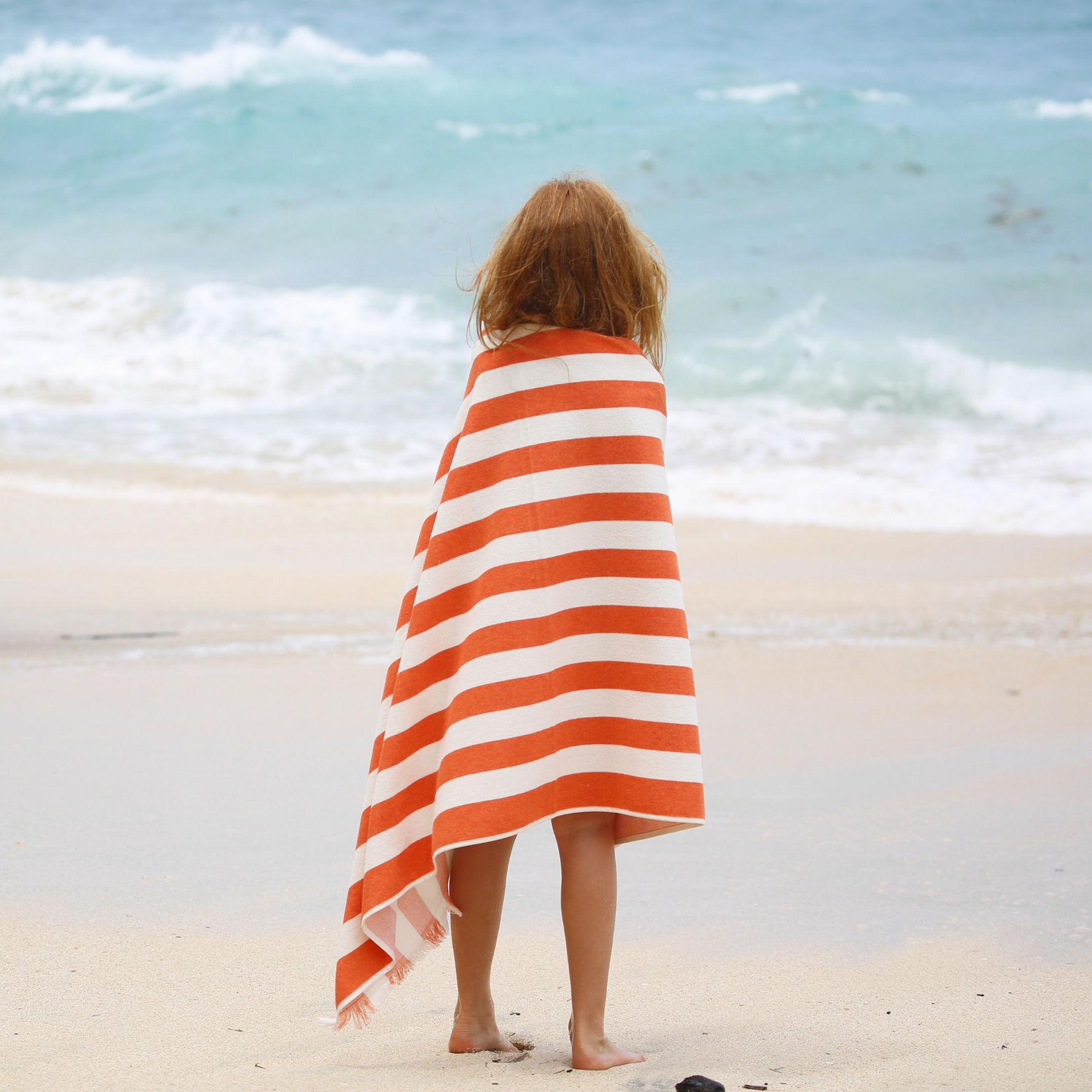 telo delmor fit arancione spiaggia bambino vista mare asciugamano leggero eco friendly