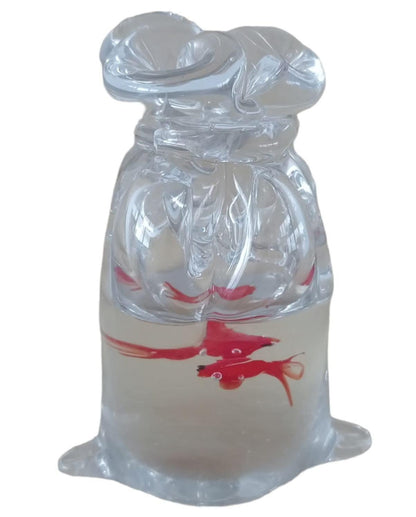 Glass Paperweight Statuette in the Shape of a Bag Containing Sea Creatures