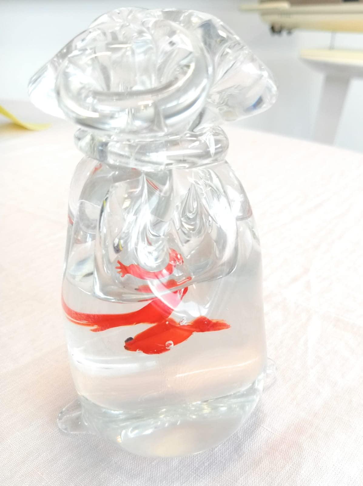 Glass Paperweight Statuette in the Shape of a Bag Containing Sea Creatures