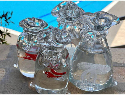 Glass Paperweight Statuette in the Shape of a Bag Containing Sea Creatures