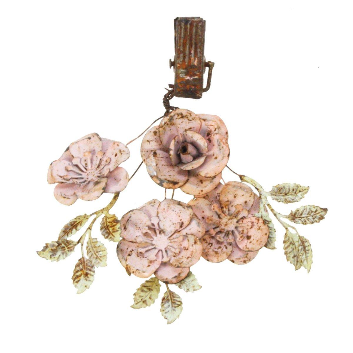 Fiore decorativo in ferro shabby chic con clip 16 cm, colore rosa antico