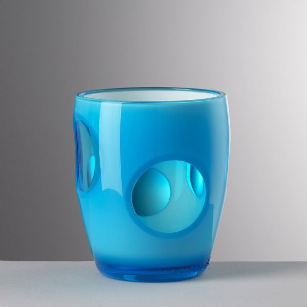 Bicchiere Fish Eye turchese in acrilico con oblò trasparenti, design estivo Mario Luca Giusti