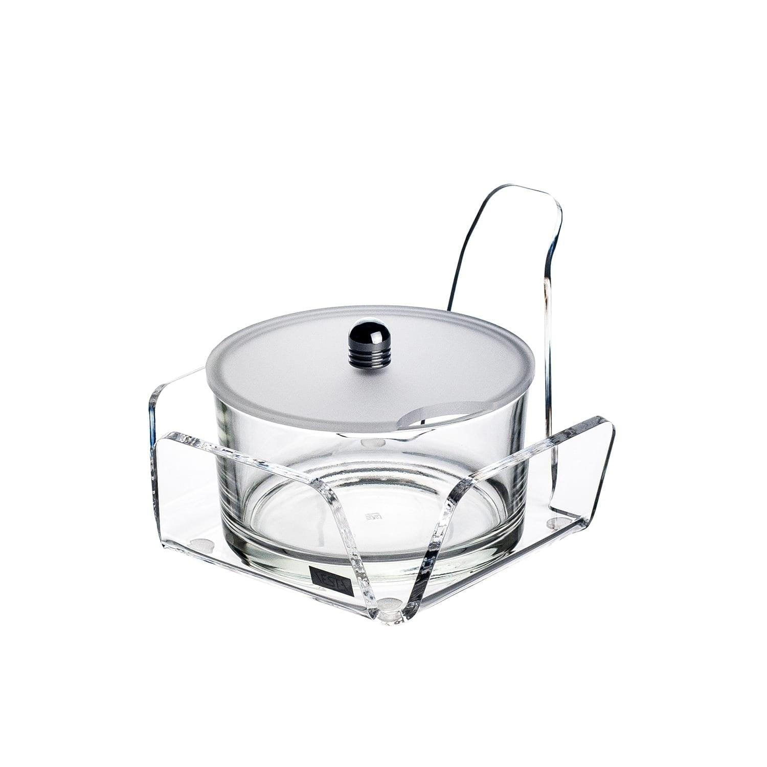 Formaggera Vesta Home in acrilico trasparente con coperchio satinato e cucchiaino, design moderno e artigianale