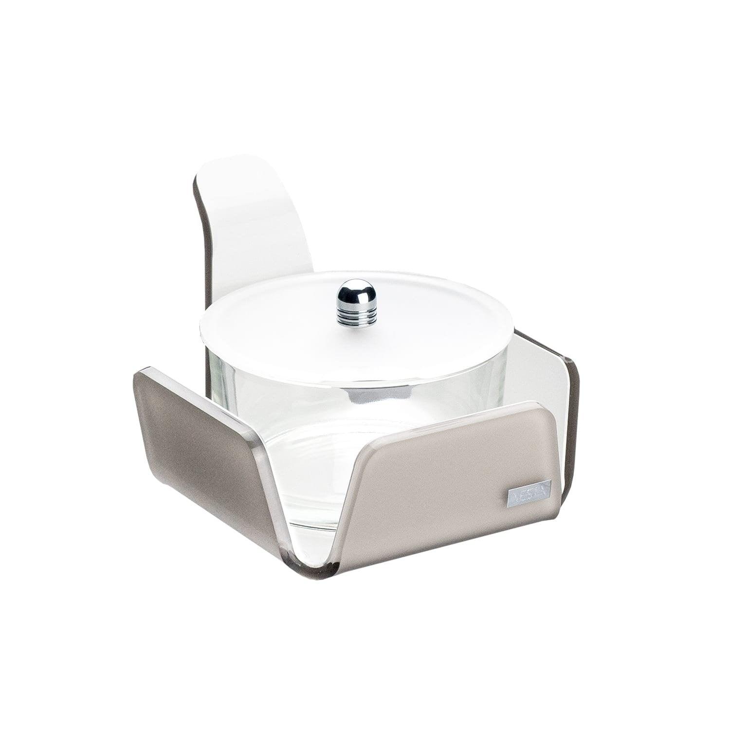 Formaggera Vesta Home in acrilico tortora esterno ed interno bianco con coperchio satinato e cucchiaino, design moderno e artigianale