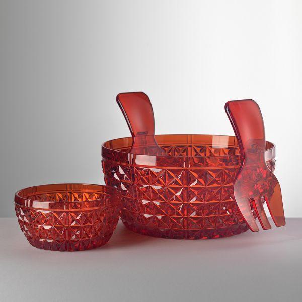 Insalatiera Churchill e coppetta Elena in cristallo acrilico rosso Mario Luca Giusti, eleganti e infrangibili, ideali per tavole raffinate e outdoor di lusso