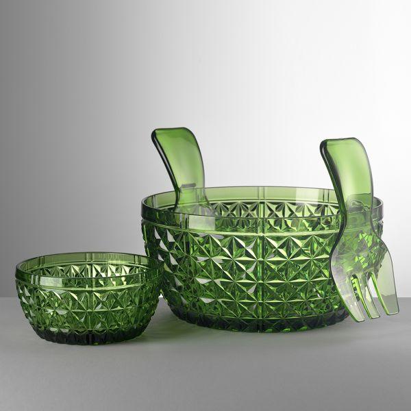 Insalatiera Churchill e coppetta Elena in cristallo acrilico verde Mario Luca Giusti, eleganti e infrangibili, ideali per tavole raffinate e outdoor di lusso