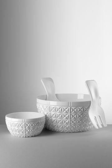 Insalatiera Churchill e coppetta Elena in cristallo acrilico bianco Mario Luca Giusti, eleganti e infrangibili, ideali per tavole raffinate e outdoor di lusso
