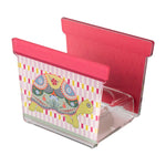 Vasetto portapianta in cristallo acrilico trasparente con tartaruga decorativa su grafica rosa, collezione JOY