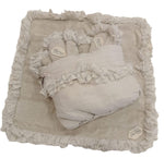 Set lavette artigianali in spugna con pizzo, pochette coordinata in lino, colore argilla, fatto a mano in Italia, ideale per ospiti o regalo raffinato