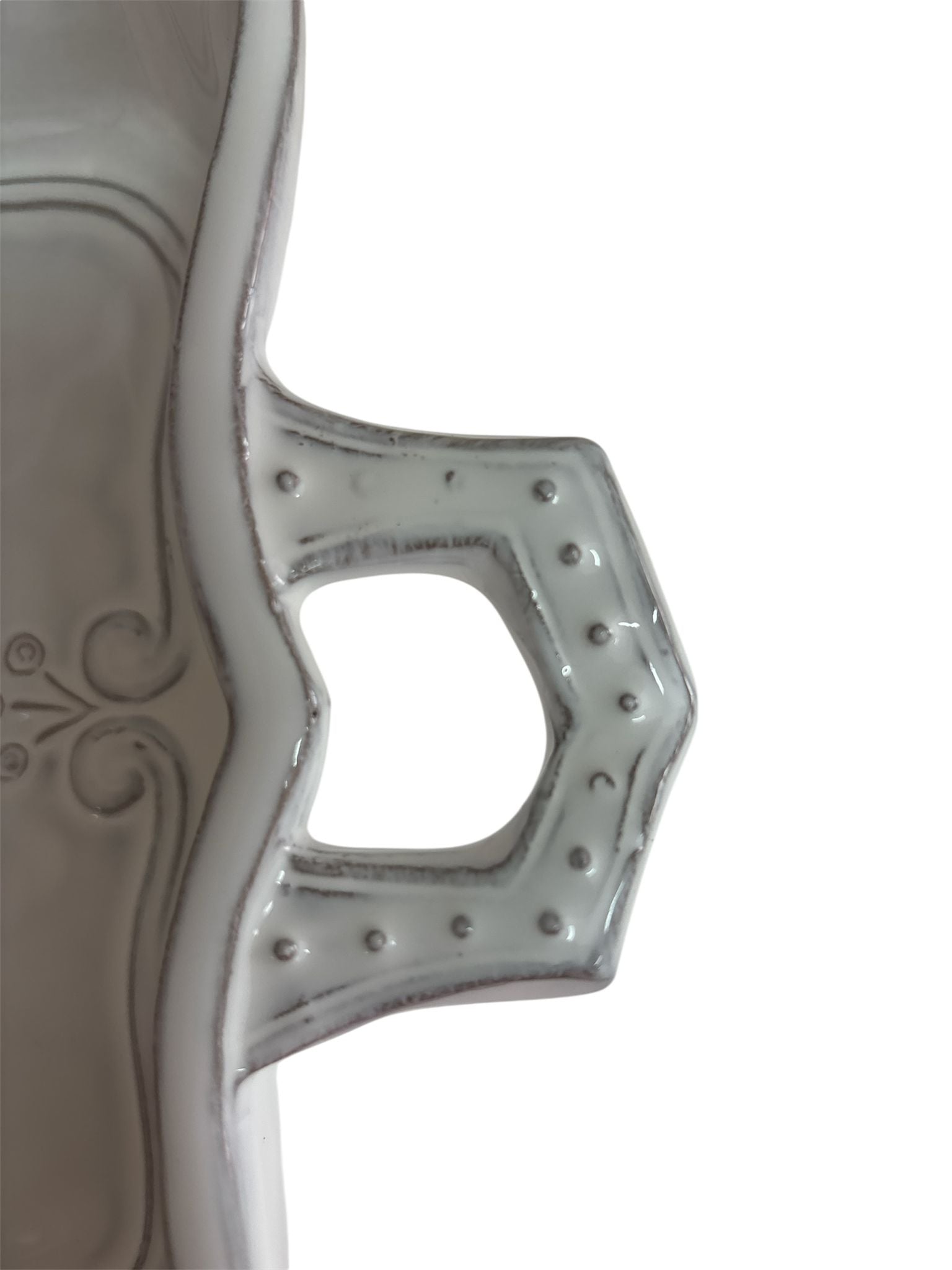 Manico decorato della pirofila Italica Virginia Casa bianca.