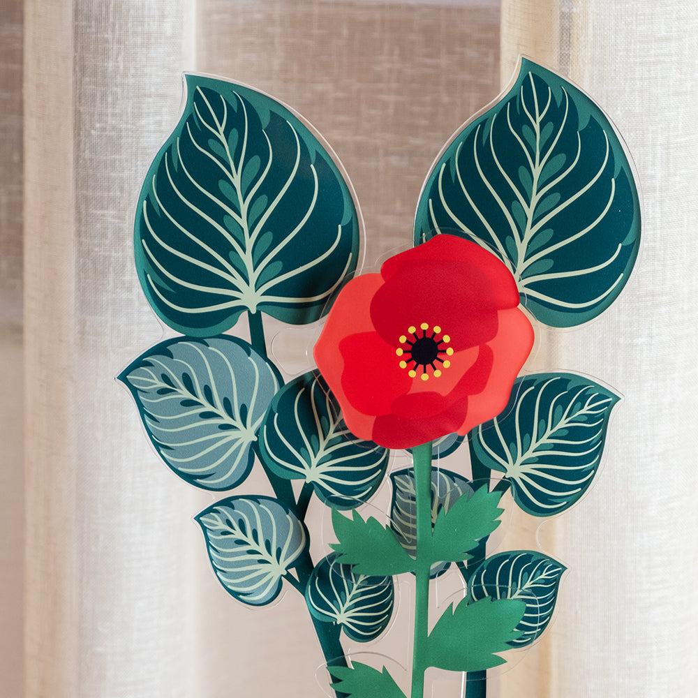 Composizione Funny Flowers Vesta con foglie maranta e papavero