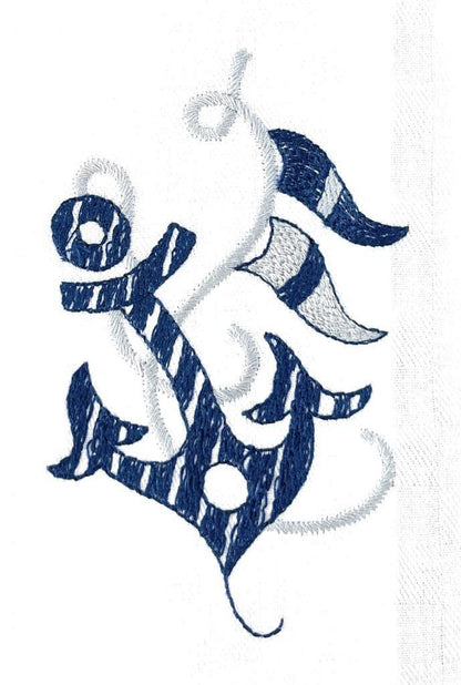 Marika de Paola - Pure cotton kitchen towel, embroidered with a maritime motif