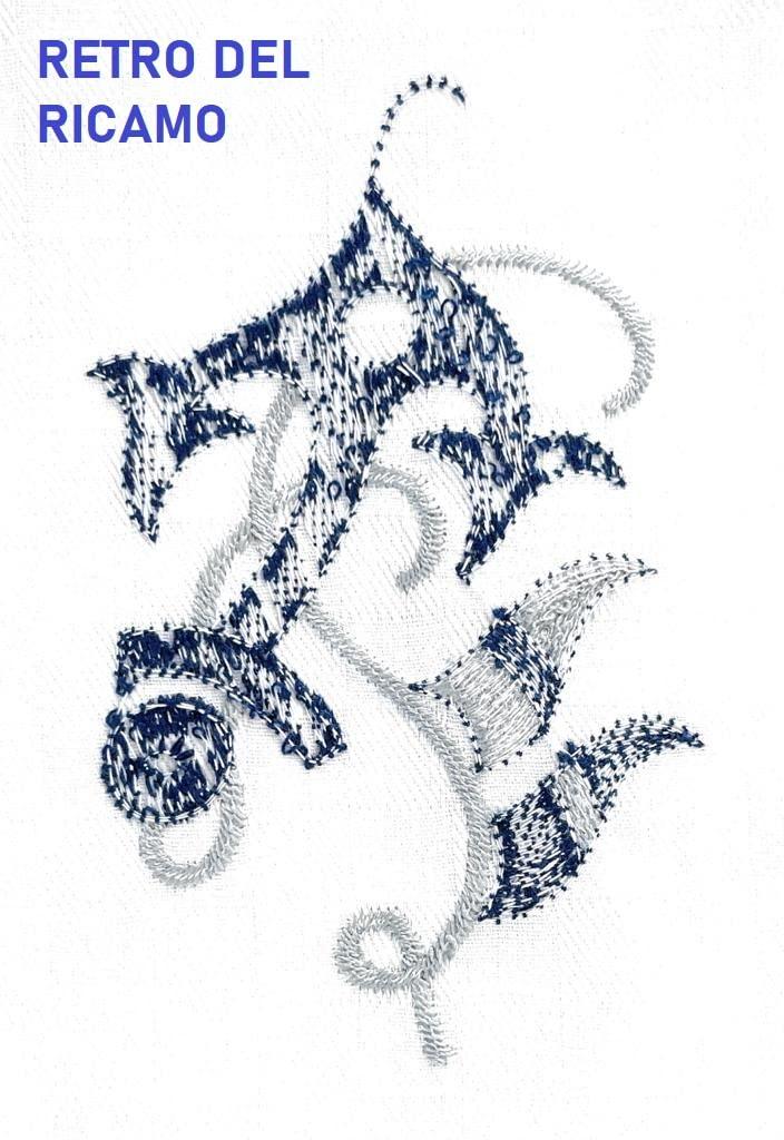 Retro ricamo ancora blu su burazzo in cotone bianco