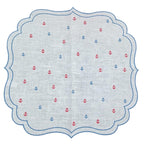 Americano in lino cerato con ricamo ancore blu e rosse