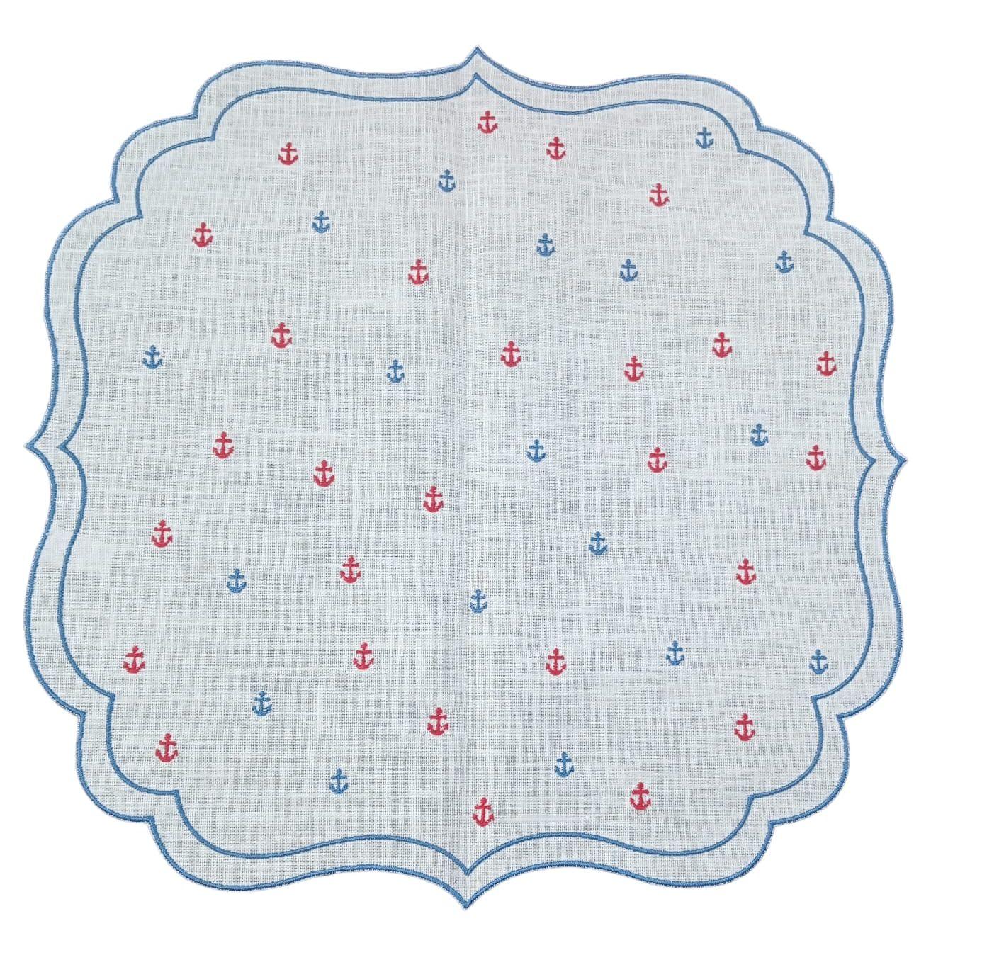 Americano in lino cerato con ricamo ancore blu e rosse