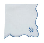 Tovagliolo in lino cerato con ricamo ancora blu coordinato al set americano