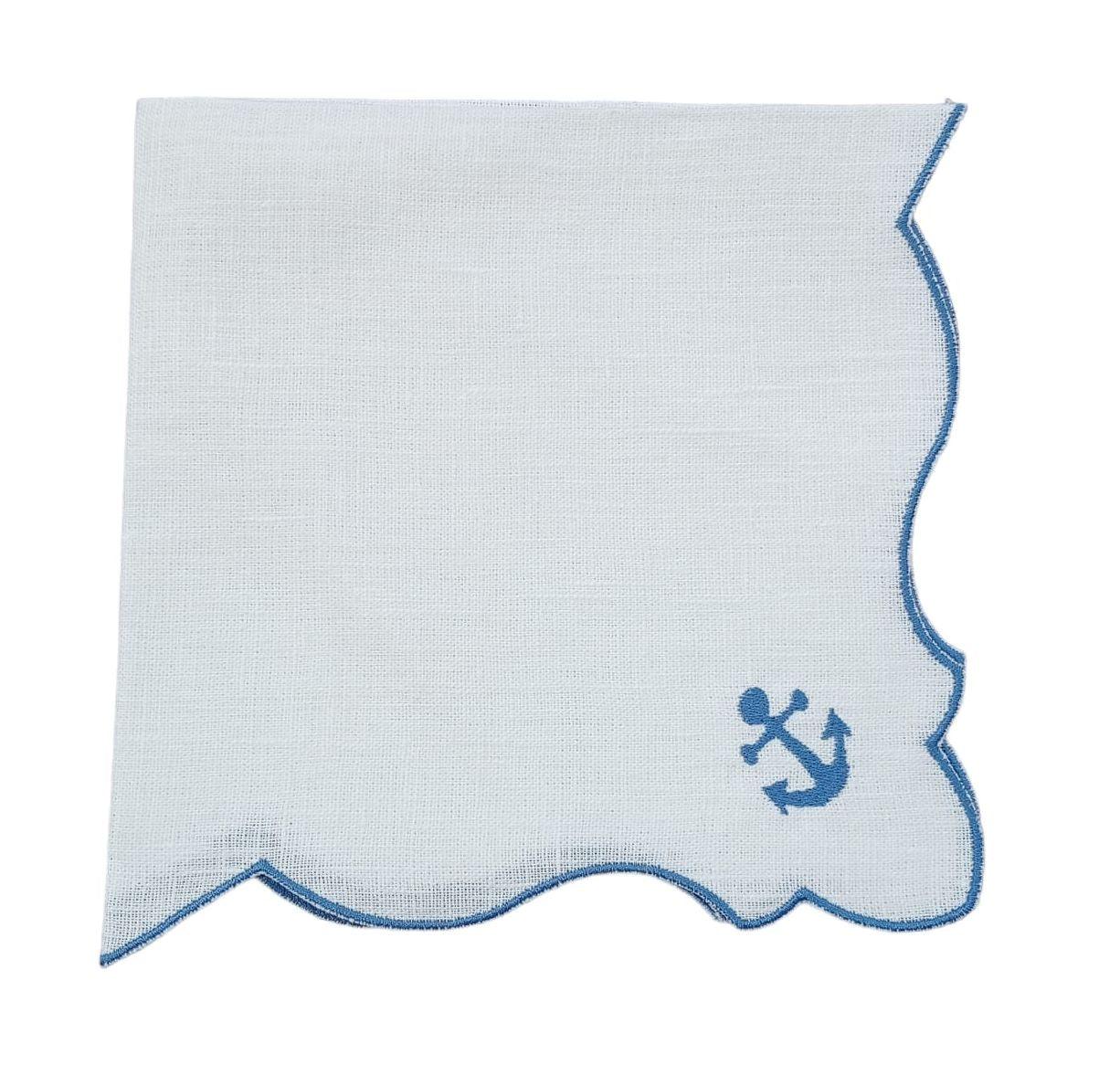 Tovagliolo in lino cerato con ricamo ancora blu coordinato al set americano