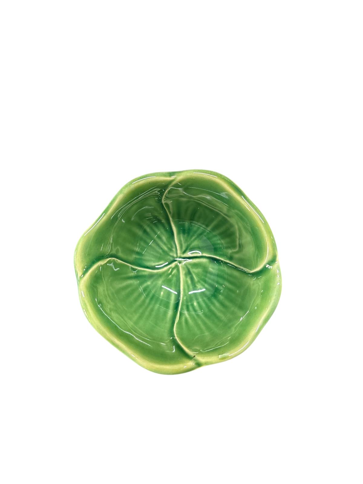 Mini coppetta Quadrifoglio Virginia Casa in ceramica verde, Ø8 cm, decorata e modellata a mano in Italia, vista dall'alto