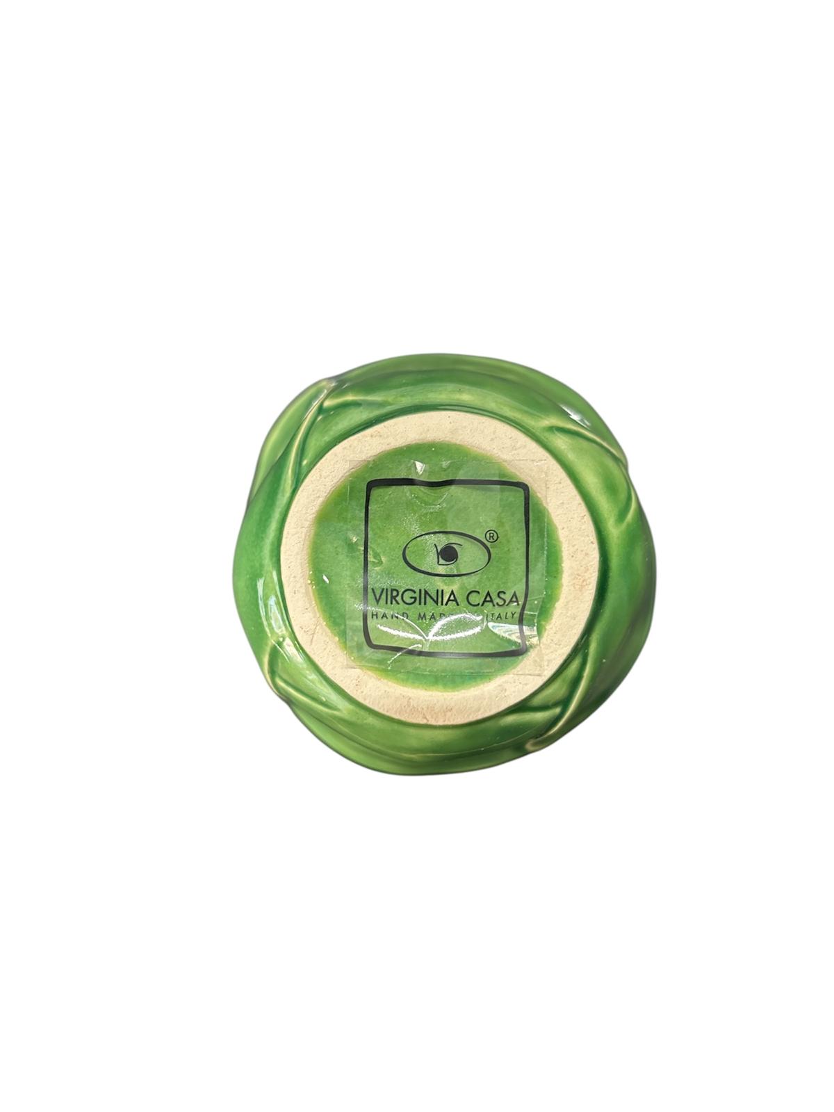 Mini coppetta Quadrifoglio Virginia Casa, fondo con marchio e dettagli della ceramica artigianale italiana.