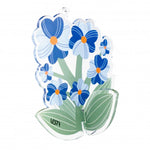 Fiore Funny Flowers di Vesta modello Non-ti-scordar-di-me in acrilico, con petali blu e foglie verdi, mostrato in piedi.