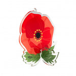 Fiore Funny Flowers di Vesta modello Papavero in acrilico rosso con foglie verdi, fotografato in piedi su fondo bianco.