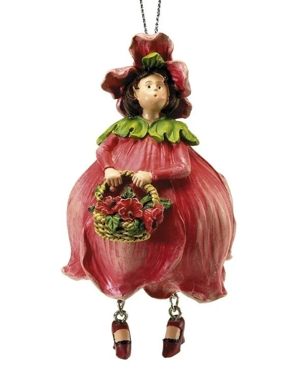 Fairy Flower artigianale a forma di papavero con cesto in mano in resina dipinta, decorazione creativa da appendere o usare come segnaposto o nappa per mobili