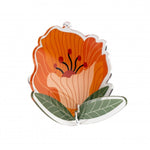 Decorazione Funny Flowers di Vesta modello Petunia in acrilico arancione con foglie verdi, in piedi su fondo bianco.