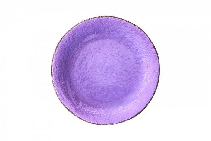 Piatto piano Preta in ceramica color lilla Arcucci Trade, effetto pietra, smalto lucido e bordo rifinito a mano