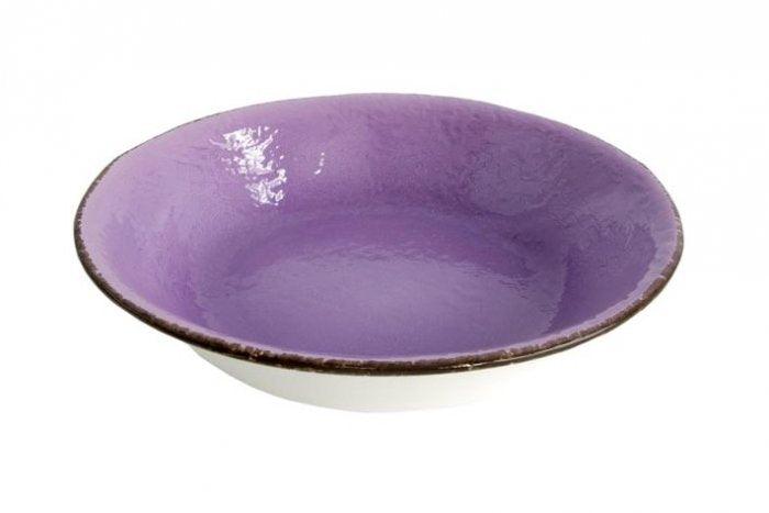 Piatto fondo Preta in ceramica color lilla Arcucci Trade, effetto pietra, smalto lucido e bordo rifinito a mano