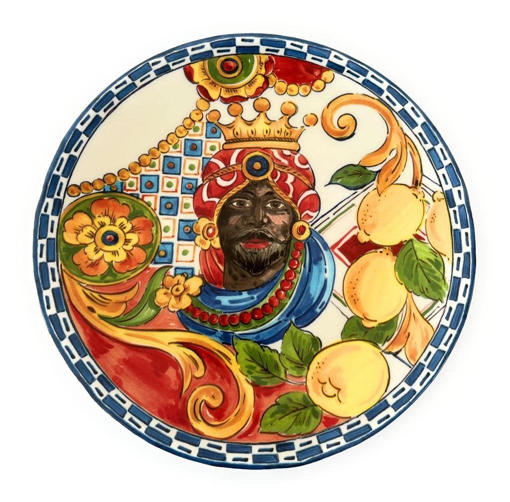 Piatto frutta EDG Enzo De Gasperi in ceramica Caltagirone con testa di moro e motivi siciliani

