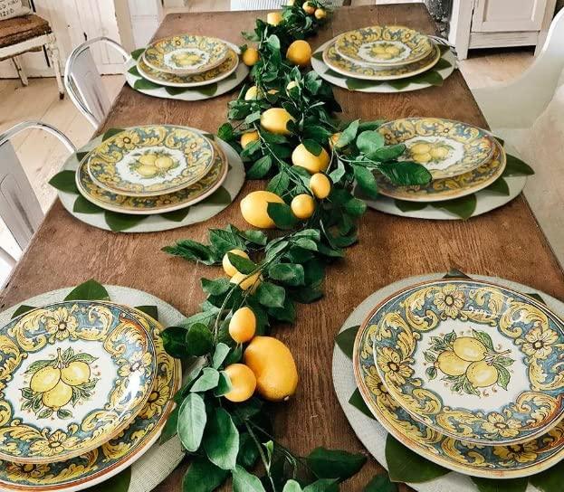 Piatti Piani in Porcellana, realizzati a mano, Limoni di Caltagirone