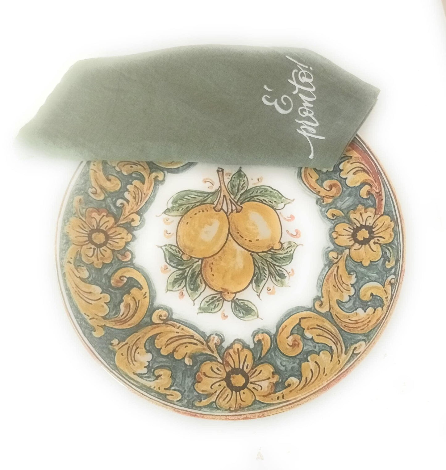 Piatti Piani in Porcellana, realizzati a mano, Limoni di Caltagirone