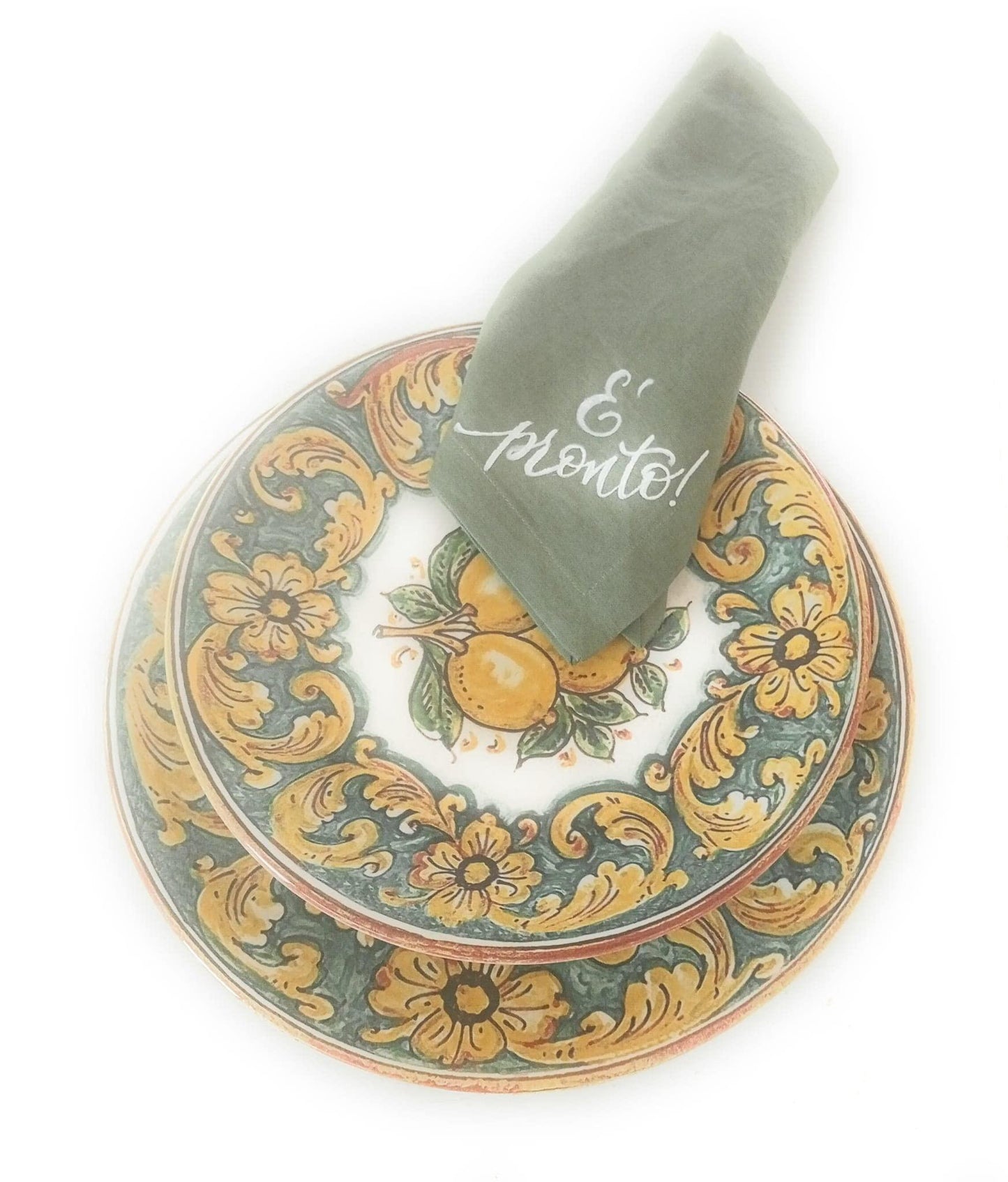 Piatti Piani in Porcellana, realizzati a mano, Limoni di Caltagirone