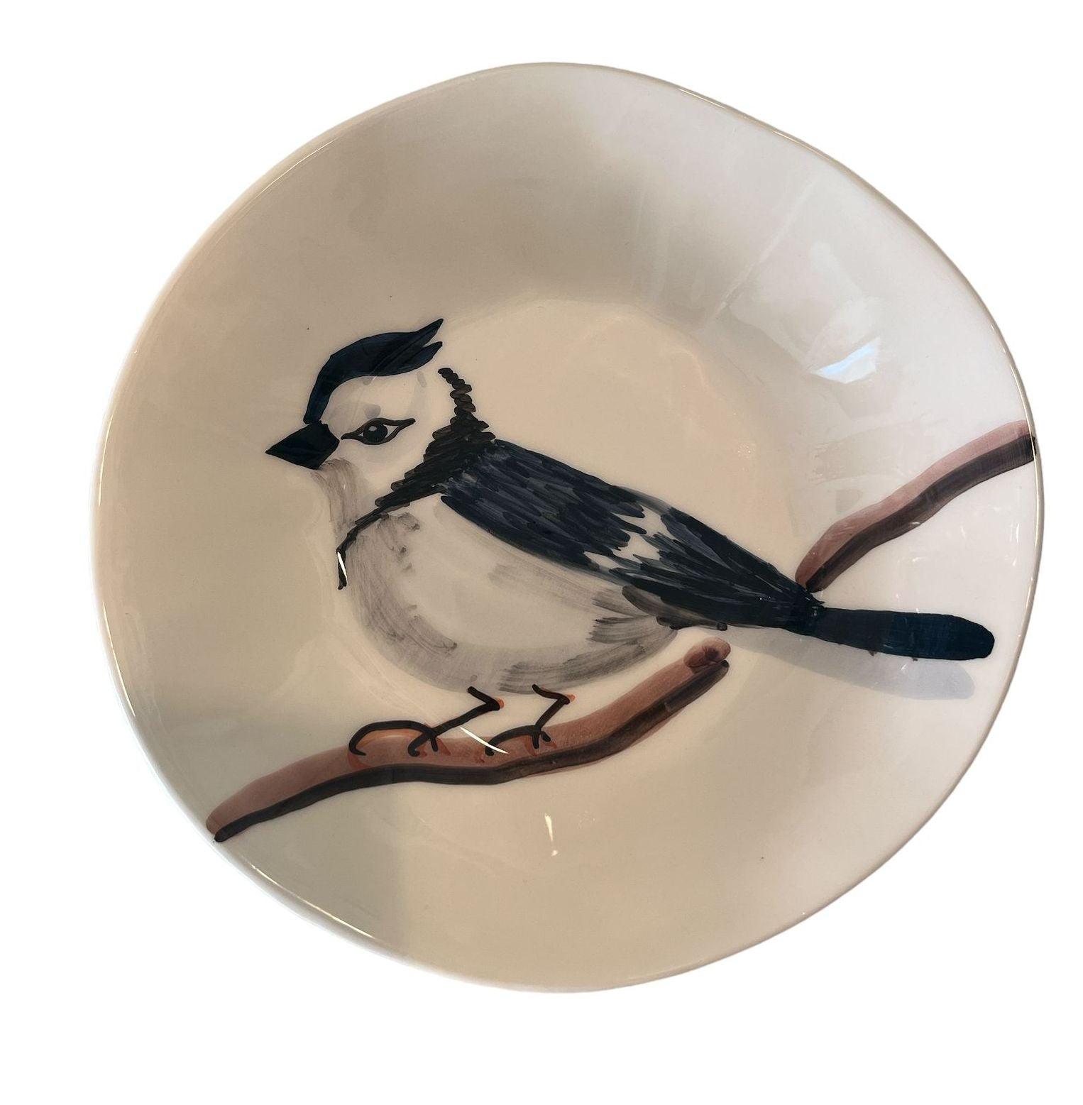 Piatto fondo in ceramica con blue bird dipinta a mano – linea Selva Virginia Casa