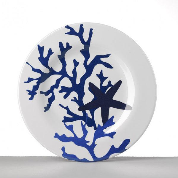 Piatto piano blu in melamina Mario Luca Giusti con rami di corallo stilizzati