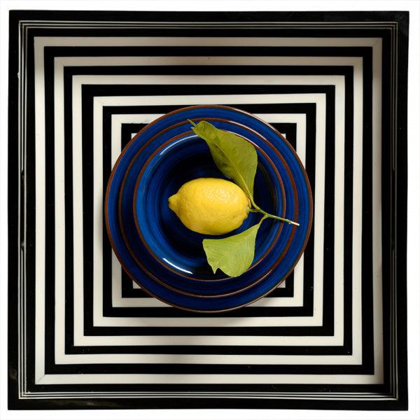 Set 3 piatti Saint Tropez blu visti dall'alto con limone al centro in melamina Mario Luca Giusti