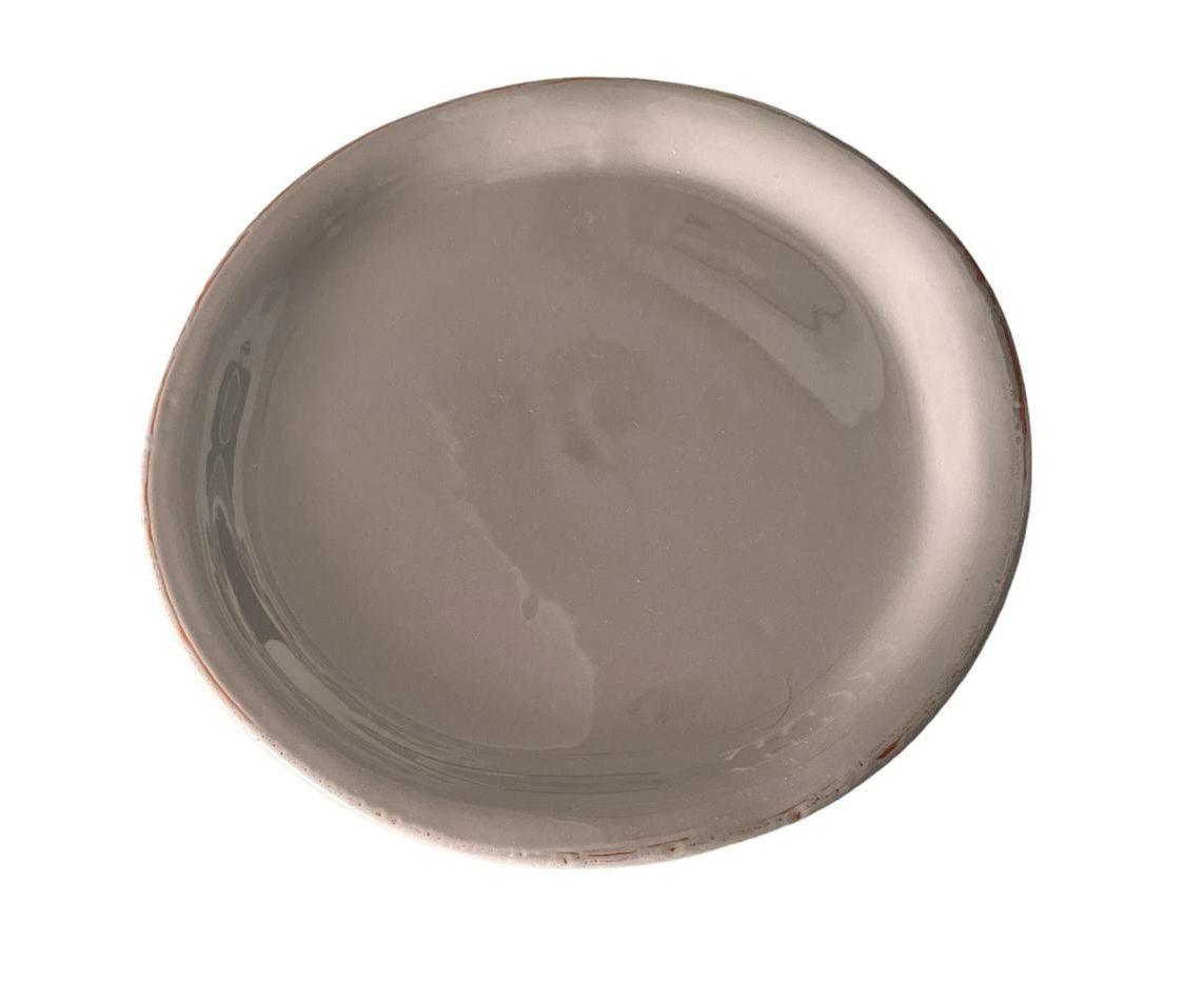 Piatto piano grigio in ceramica artigianale linea Tavolozza Virginia Casa, fatto e smaltato a mano