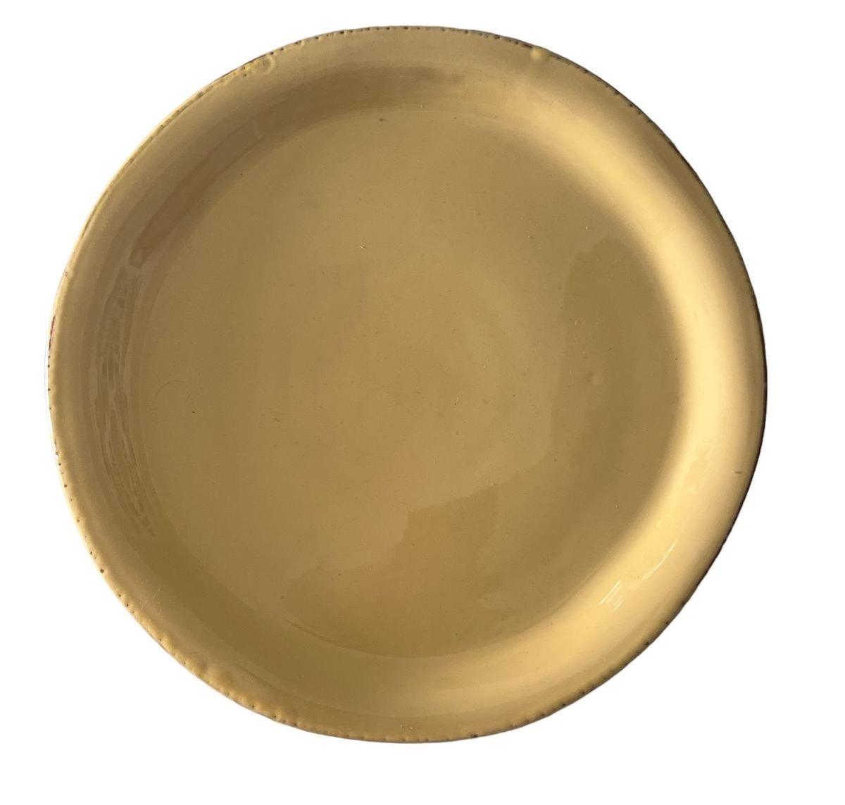 Piatto piano ocra in ceramica artigianale linea Tavolozza Virginia Casa, fatto e smaltato a mano