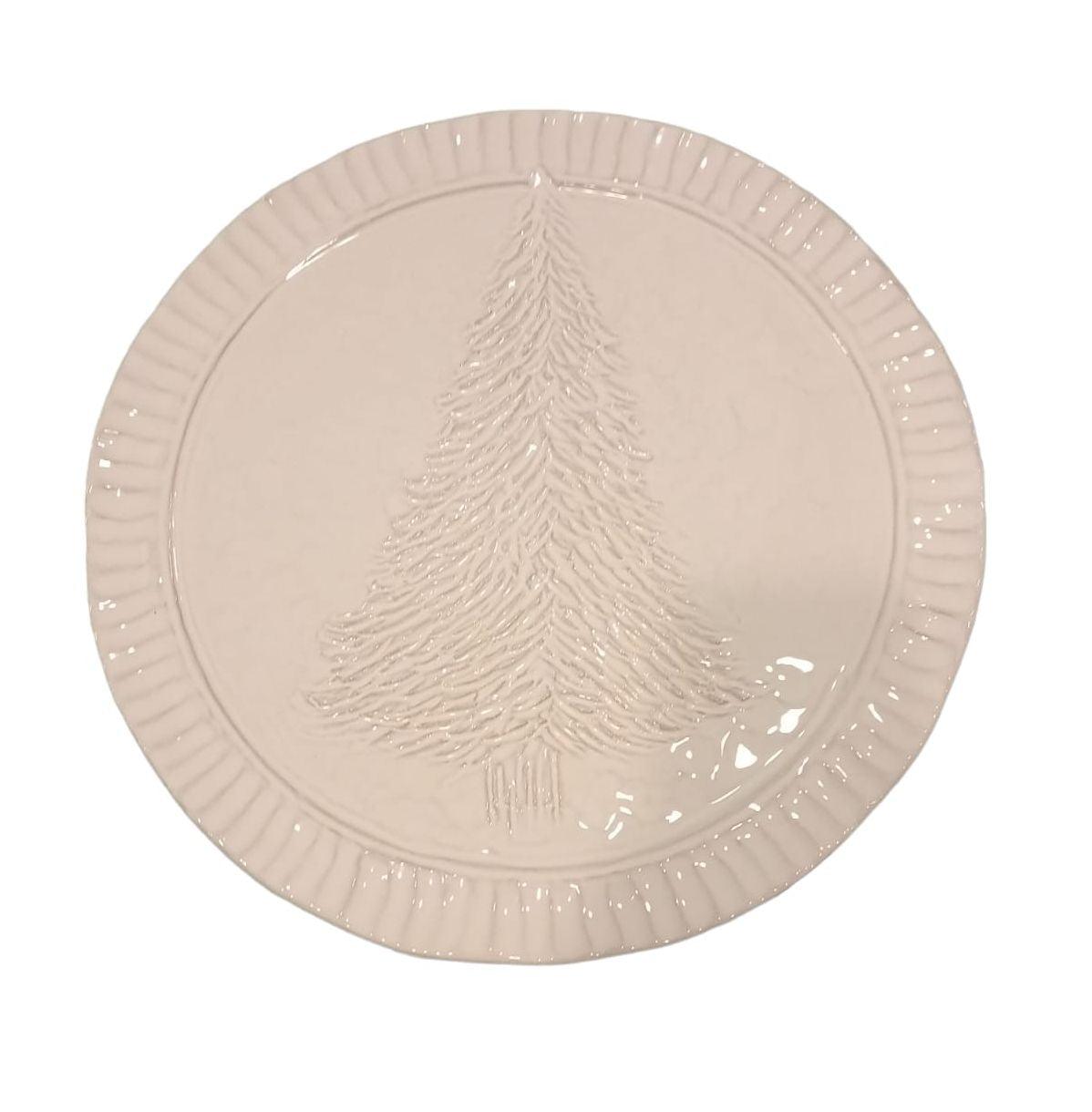 Piatto Virginia Casa Natale in ceramica bianca con decorazione albero di Natale in rilievo