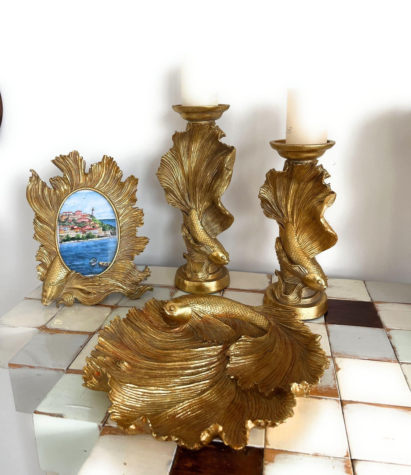 Wooden and resin tray plate, gold color, design furniture by Enzo De Gasperi
