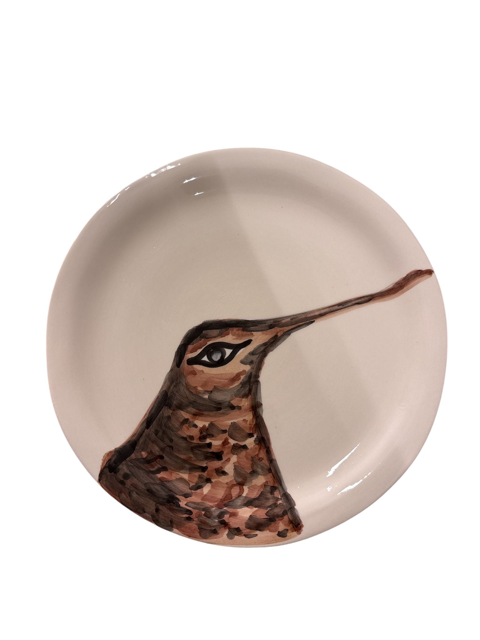 Piatto Selva in ceramica dipinta a mano con beccaccia – collezione artigianale Virginia Casa