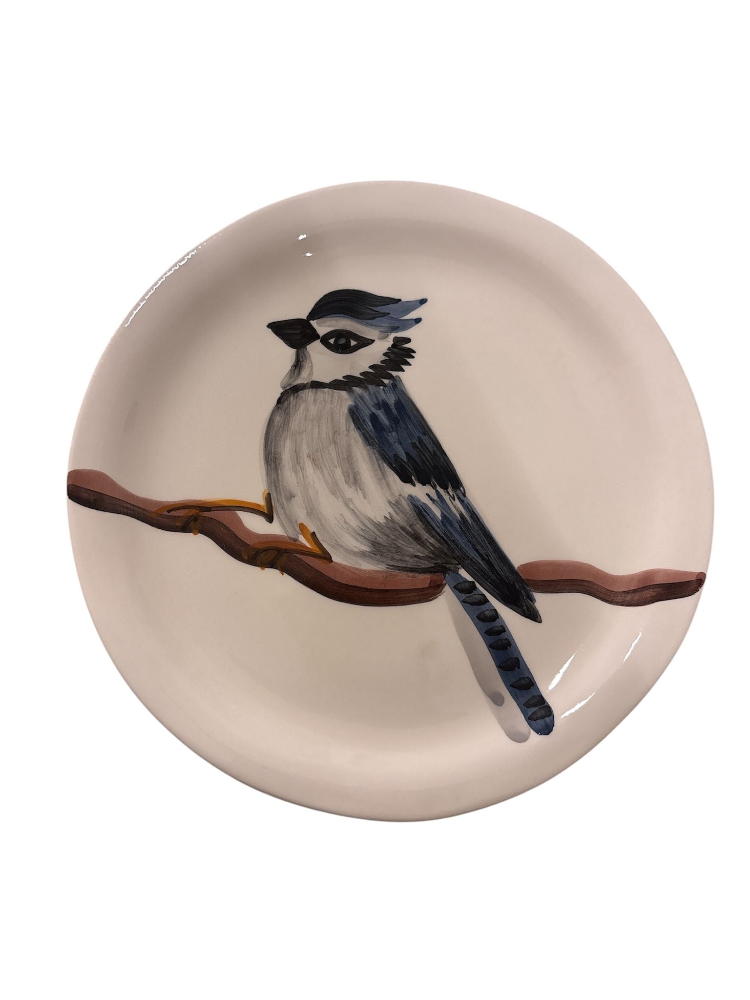 Piatto Selva in ceramica artigianale con blue bird decorato a mano – eleganza naturale Made in Italy