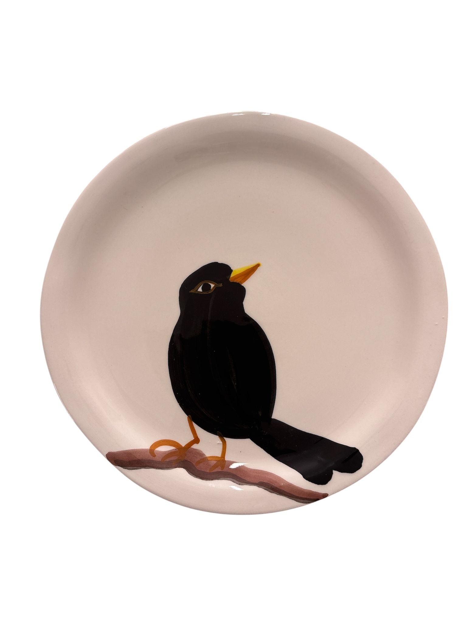 Piatto in ceramica artigianale Selva con merlo decorato a mano – design naturale Made in Italy