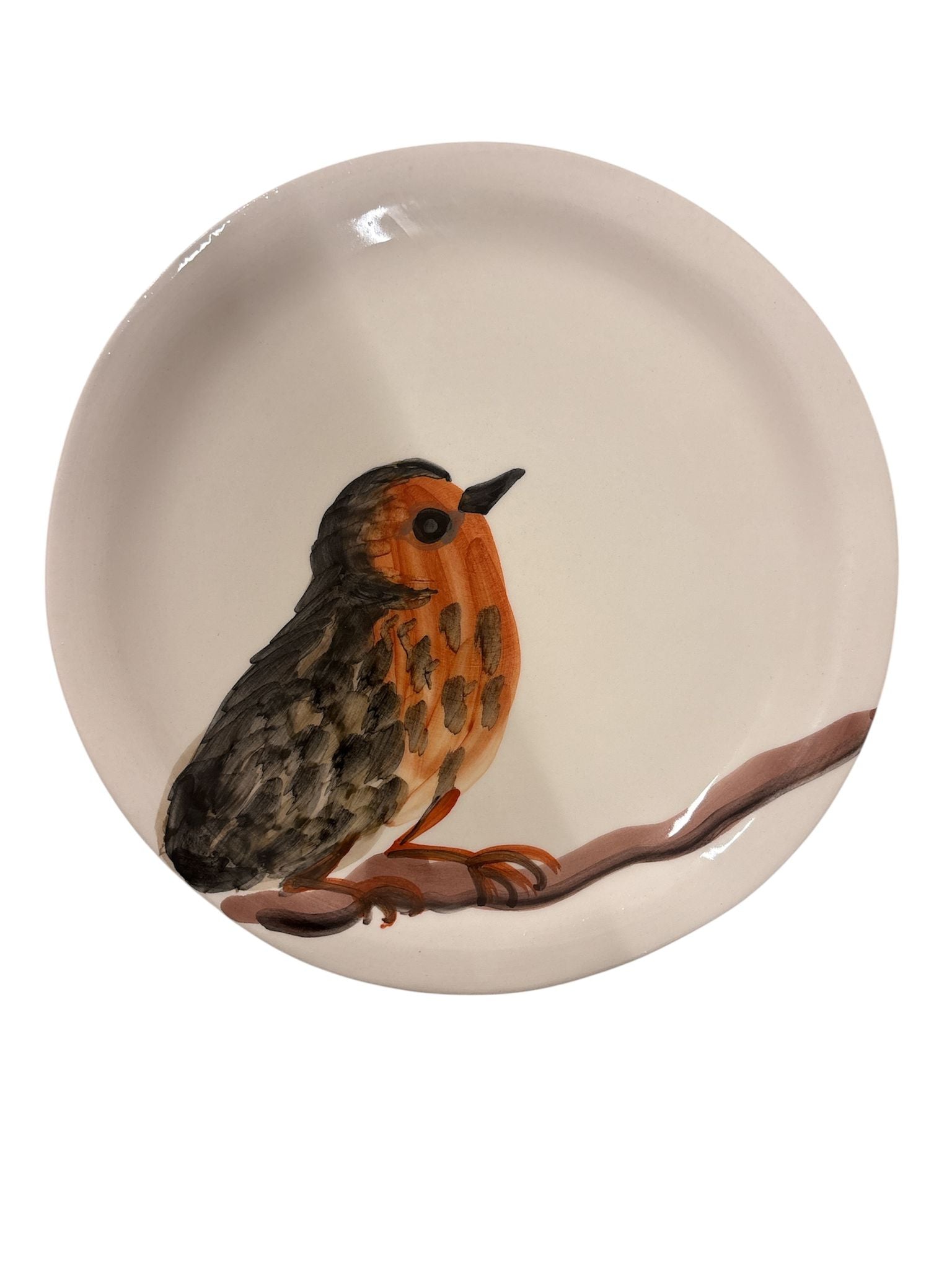 Piatto Selva in ceramica dipinta a mano con pettirosso – Virginia Casa artigianato italiano