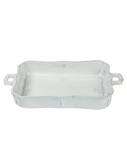 Pirofila rettangolare Italica Virginia Casa in ceramica bianca fatta a mano.